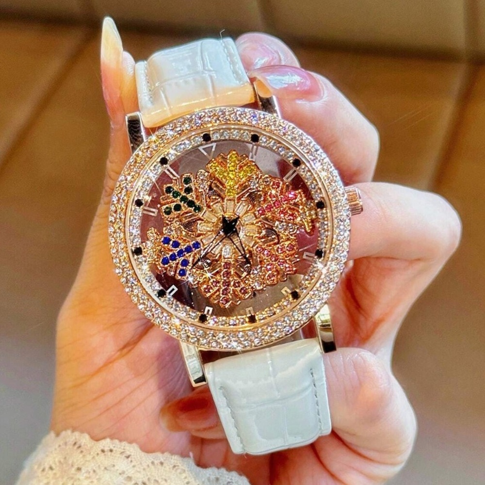 🆕 Rhinestone Rotating Skeleton Wrist Watch